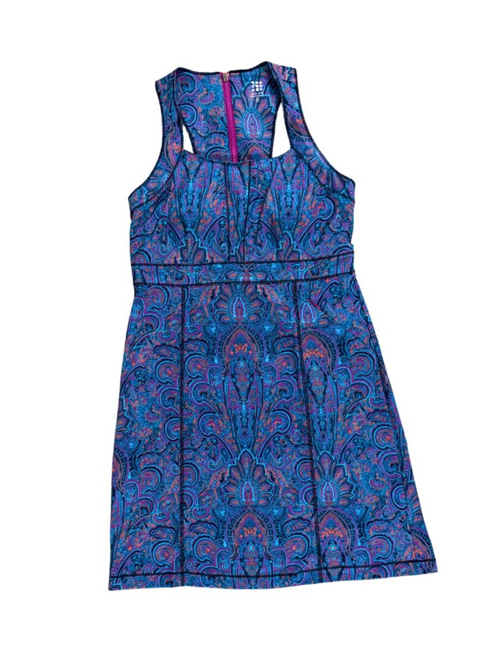 Title Nine Built-in Bra Mini Workout Dress Paisley Blue Purple Size 6